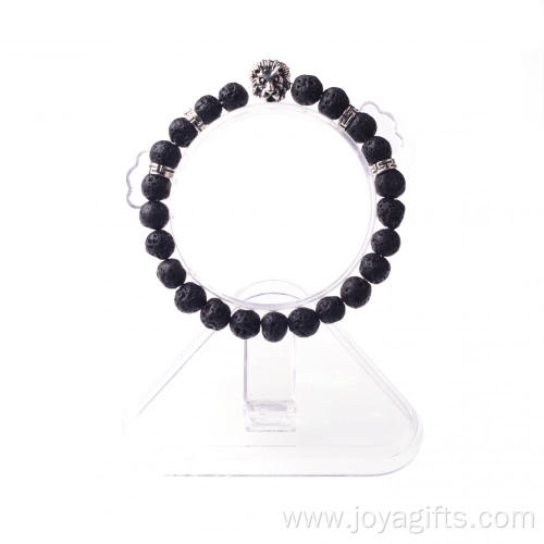 Volcano Stone 8MM Bead Lion-Head Gemstone Bracelet